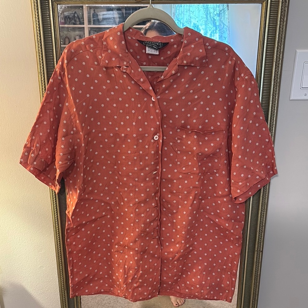 Weekend Max Mara linen Orange Polka Dot Button-Down Shirt